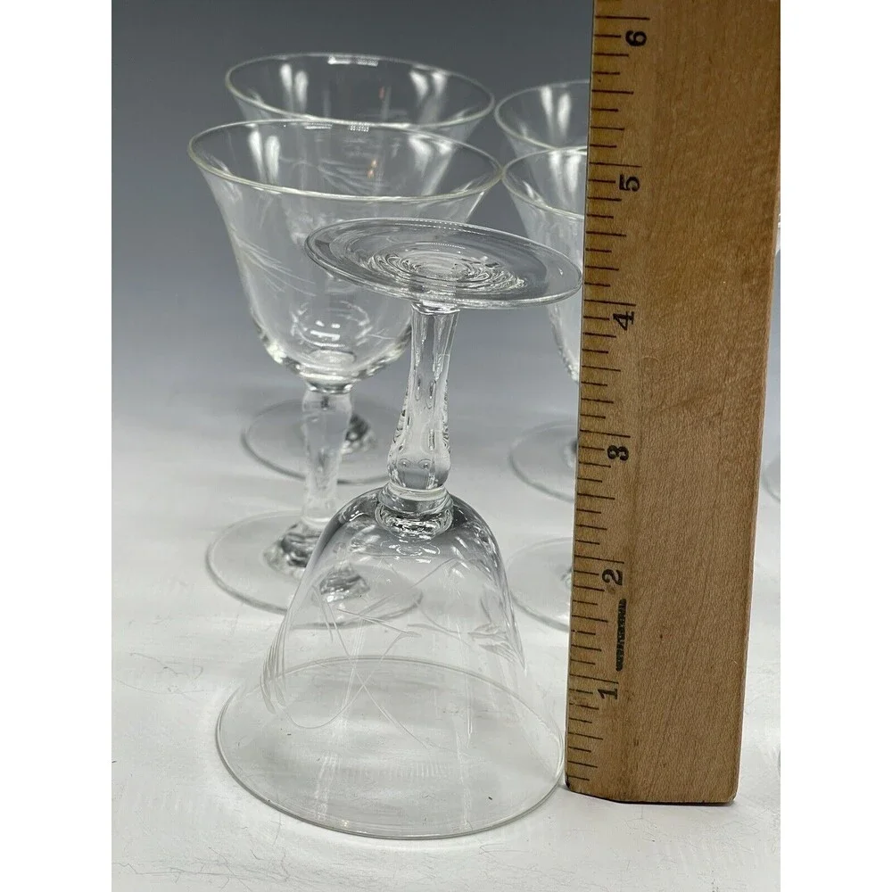 8 Vintage Clear Etched Glass Sherry Wine 2oz Glasses Shot‎